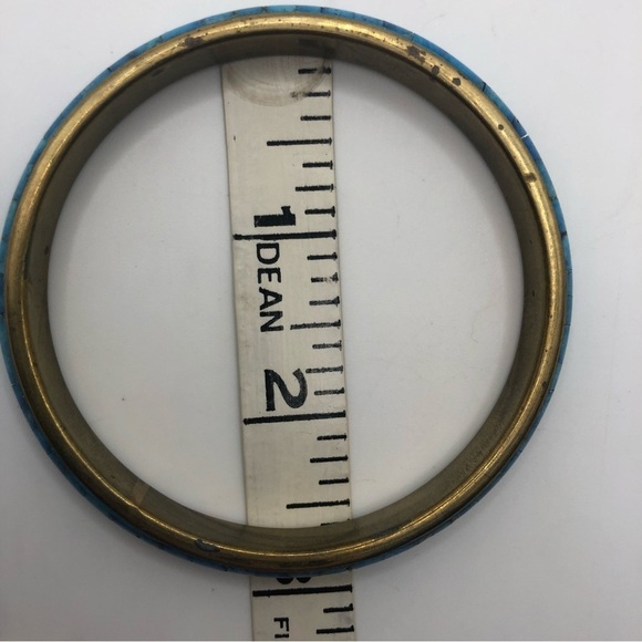 Vtg Turquoise Blue Dyed Bone Inlay Inlaid Brass Bangle 8” / 2.6” Diameter - Picture 4 of 4